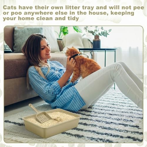 Amyhill 5 Pcs Open Cat Litter Box Kitten Litter Pan with 5 Scooper Medium Plastic Pet Tray Durable Nonstick Kitten Box for Indoor Pets Cats Rabbit Supply Easy to Clean, 14.6x10.6x3.4 Inch (Brown) - color: Brown
