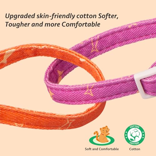 2 Pack Cotton Cat Collar Orange and Purple Fish Cute Kitten Cat Collar | Breakaway Breathable Soft material With cute pendants with Bell - color: Orange&Purple