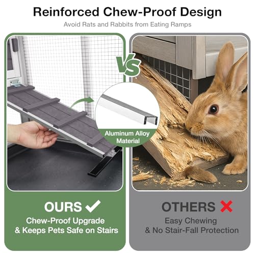 62″ 2-Story Large Rabbit Hutch, Indoor & Outdoor Bunny Cage with Chew-Proof Ramp, 3 Leakproof Pull-Out Trays, Waterproof Roof, 6 Lockable Wheels, for Rabbits & Guinea Pigs - color: (Grey)