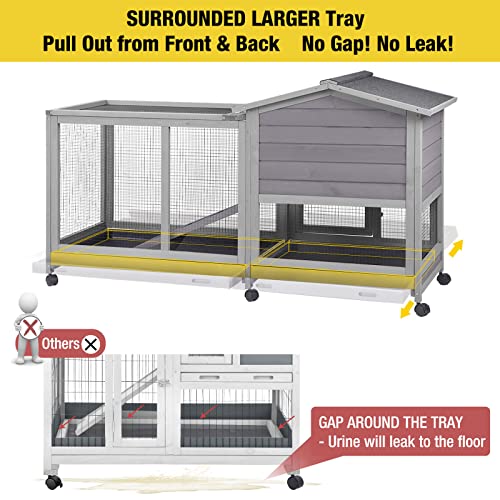 Aivituvin Rabbit Hutch Outdoor Indoor Rabbit Cage Chikcen Coop with Casters Guinea Pig Cage with 3 Deep No Leakage Pull Out Tray,Waterproof Roof - color: Grey