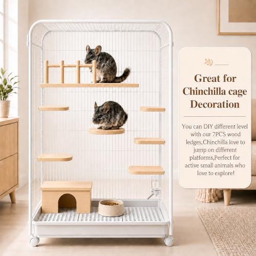 Chinchilla Ledges 7 Pcs Solid Wooden Hamster Platform Toys (Platform 7PCS) | 7pcs in one set,solid wood, stable support,chinchilla cage accessories for Rat,Gerbil,Parrot syrian hamster,Squirrel Mouse - style: Platform 7PCS