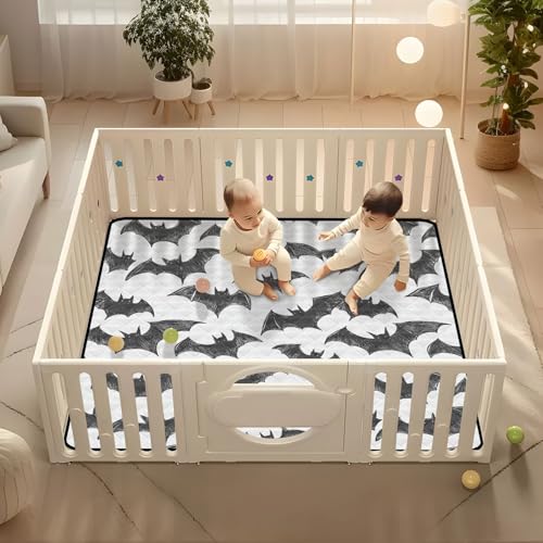 Baby Play Mat Black Brush Doodle Bats 50 x 50 Playpen Mats for Floor Play Gym Crawling Mat Non-Slip Cushioned Baby Playmat for Infants, Babies, Toddlers - color: multi 24