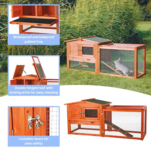TRIXIE natura Outdoor Rabbit Hutch with Run - Small Elevated Rabbit Cage with Non-Slip Ramp - Small Animal House with Large Playpen, Hinged Roof & Pull-Out Tray - in Natural - style: Extra-Small Rabbit Hutch