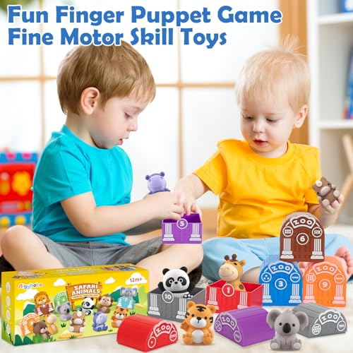 Learning Toys for Toddlers 1 2 3 Year Old Toddlers, 20Pcs Safari Animal Toys, Finger Puppets, Montessori Counting, Matching & Sorting, Christmas Birthday Gifts for Baby Boys Girls Age 12-18 Months - style: ZOO