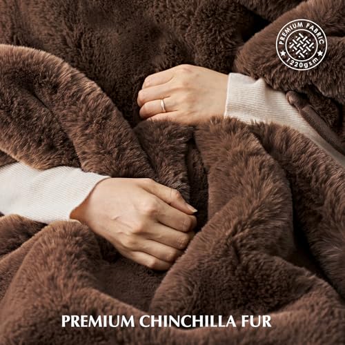 EVERGRACEHOME Faux Chinchilla Fur Throw Blanket, 50"x60", Chestnut Mink | Luxury, Super Soft, 1220GSM, Fluffy Cozy Mink, Reversible Velvet Back, Warm Thick Heavy Winter Throw for Couch Bed, Gift - color: Chestnut Mink, size: 50"x60"