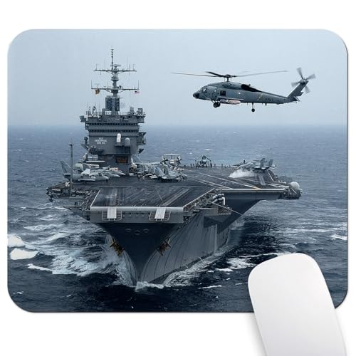 Aircraft Carrier US Navy Mouse Pad, Helicopter Military Warship Desk Mat | Blue Ocean Patriotic Design for Veteran, 9.5"x 7.9", Cute Smooth & Anti-Slip Mousepad - color: Water Blue