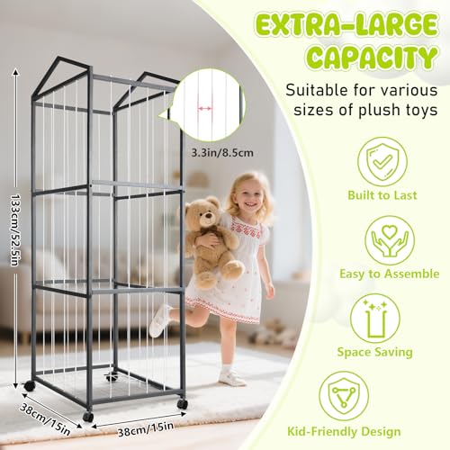 NomNest Stuffed Animal Storage Zoo, Large Metal Plushies Organizer, Heavy Duty Metal Teddy Bear Toy Holder with Wheels for Kids' Bedroom & Playroom & Nursery (Wheeled, Black) - color: Matte Black