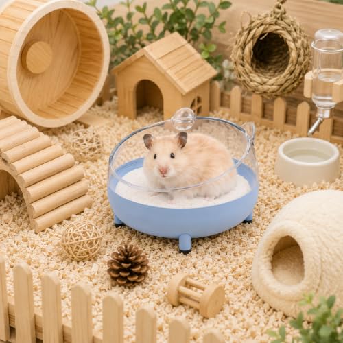 Meow&Woof Hamster Sand Bath Container, Large Sandbox Toilet Gerbil Batheoom, Tiny Chinchilla Dust Bathtub Sand Bath Box for Hamster Cage Accessories 5.2 Inch - Blue - color: Blue