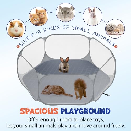 Pawaboo Small Animals Playpen with Pad, Gray+Gray | Waterproof, Reusable Pad, Portable Outdoor Yard Fence, For Chick/Kitten/Puppy/Guinea Pig/Rabbits/Chinchillas - color: Gray+Gray