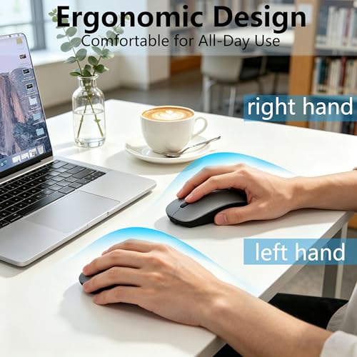 Slim Bluetooth Wireless Mouse with Jiggler - Gray | Rechargeable Portable Mouse, BT5.2 & 2.4G, USB-C/USB-A Receiver, Adjustable DPI for MacBook, iPad, Laptop & PC - color: Gray
