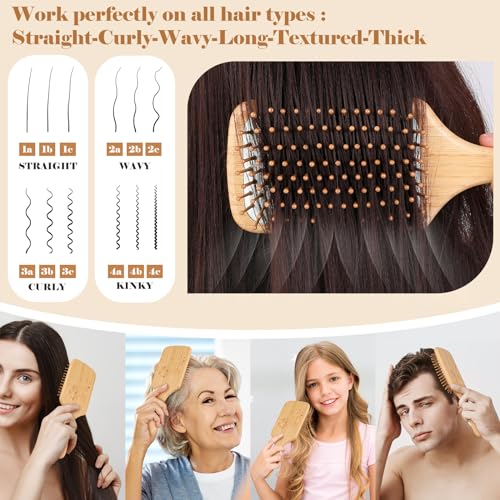 Sofmild Bamboo Hair Brush with Tail Comb, Detangling Paddle Brush | Wooden Paddle Brush with Ergonomic Handle for Thick Curly Thin Long Hair,Detangler Brush for Hair Growth and Massage Scalp - color: White