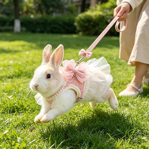 Rabbit Harness and Leash for Walking Escape Proof, Cute Bunny Clothes, Pets Stuff Suitable, Hiking, and Training—Also Suitable for Small Animals Such As Ferrets, Kittens, and Puppies
