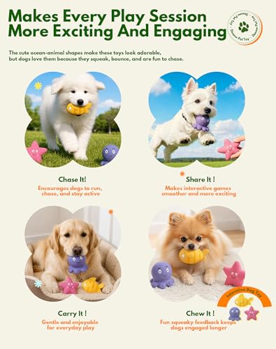 Squeaky Sea Creature Latex Dog Toys, 3 in 1 Set Soft Fish Octopus Starfish Chew Toys for Small Medium Dogs, Cute Puppy Toys Gift, Interactive Pet Toys for Enrichment Teething Relief & Boredom Buster - style: Seafish