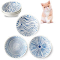 3 Ceramic Cat Bowls,5.5 inch Wide Shallow Cat Food Bowl for Relief Whisker Fatigue B Style - color: Blue-B