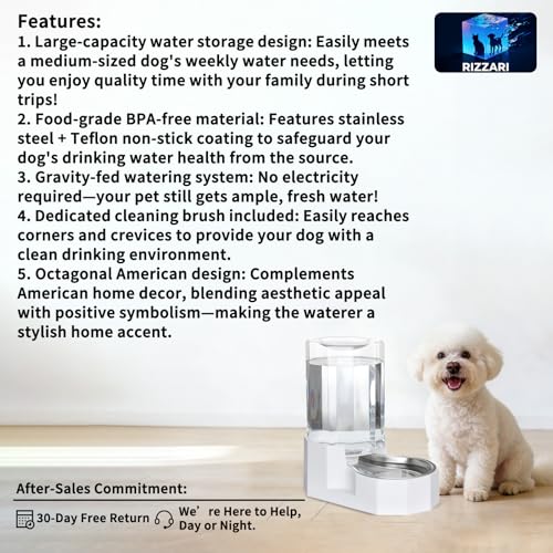 Sfozstra Dog Water Bowl Dispenser: 7L White Gravity Stainless Steel Bowl | Stable Non-Slip Base/Easy Refill/Indoor & Outdoor Use/Food-Grade Materials/Indoor & Outdoor Use - color: White, size: 6L Without Filter