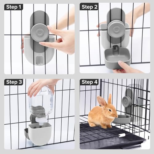 Kenond 28oz Rabbit Water Dispenser, Guinea Pig Gravity Water Bottle | Suitable for Guinea Pigs, bunnys, Ferrets, Hamsters, and Other Small Animals - color: Gray