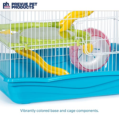 Prevue Pet Products Hamster Medium Haven - Multi-Level Small Animal Cage with Platforms, Ramps, Hideaway & Exercise Wheel, Indoor Habitat for Hamsters, Gerbils & Mice - Blue