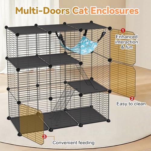VISCOO Cat Cage, 3-Tier DIY Catio Cat Enclosures, 36"x16"x36" Cat Playpen | Indoor & Outdoor with Hammock, Detachable Metal Wire Kennel Cats Crate, 3x1x3 Exercise Place for 1-2 Kitten/Squirrel - size: 16.5"L x 12.6"W x 5.5"H