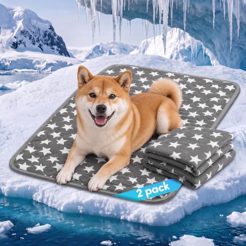 2 Pack Dog Cooling Mat 27" x 36" Self Cooling Pet Cat Pad with Color Changing Star Pattern Portable Washable Summer Rug for Large Dogs Cats Non-Slip Mat for Crate Indoor - size: 27" X 36"