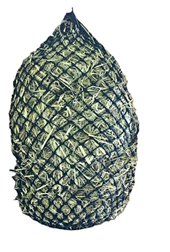 Majestic Ally 1.25”x1.25” Holes Ultra Slow Feed 40” Very Sturdy Hay Net with Bottom Ring for Goat, Sheep, Simulate Grazing and Reduces Waste (Black) - color: Black