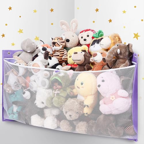 Large Corner Stuffed Animal Storage, Purple Wall Hammock Toy Net, Gift | Baby Plush Toy Holder, Hanging Display for Nursery, Space-saving Organizer for Kids' Bedroom - color: Purple, size: 1PCS