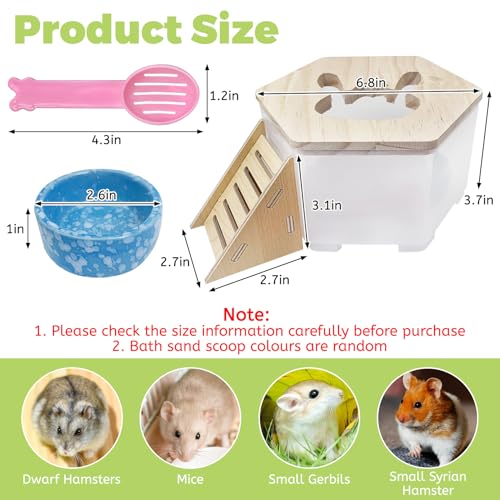 Hamiledyi Hamster Sand Bath Box Transparent Gerbil Digging Sand Container Acrylic Small Dwarf & Syrian Hamster Shower Bathtub with Climbing Ladder Bowl and Scoop Cage Accessories for Lemmings (Bunny) - style: Bunny