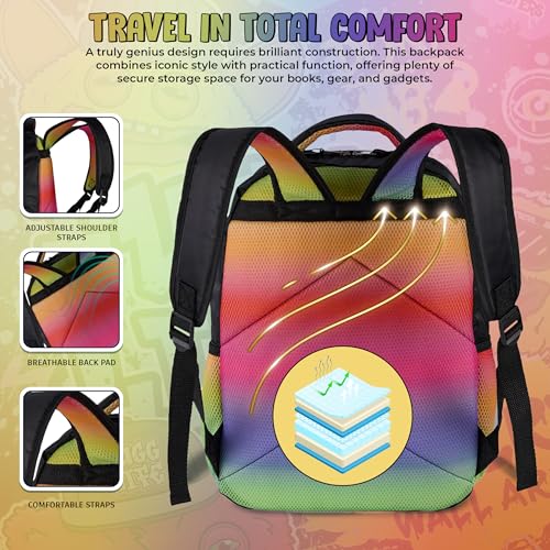 AI ACCESSORY INNOVATIONS Fuggler Backpack with Big Face Oogah Boogah Character, Rainbow Gradient, 16 Inch, Polyester, 3 Pockets, Adjustable Straps, for Kids Ages 5-12 - style: Fuggler Oogah Boogah Backpack