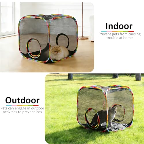 Pop-Up Outdoor Cat Enclosure Rolling Cube, Escape-Proof Mesh Playpen for Indoor Cats Run Small Dogs Run, Collapsible Tent for Cats Rabbits Guinea Pigs Ferrets, Quick Setup, Expandable - size: cube cat enclosures