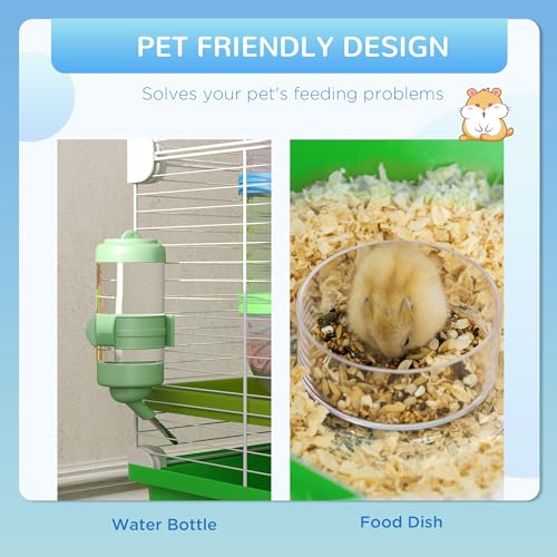 PawHut Extra Large 23" Hamster Cage with Tubes and Tunnels, Portable Carry Handles, Rat House and Habitats Big 5-Tier Design, Mouse Cage Includes Exercise Wheel, Water Bottle, Food Dish, Green | Portable Carry Handles, Rat House and Habitats, Big 5-Tier D