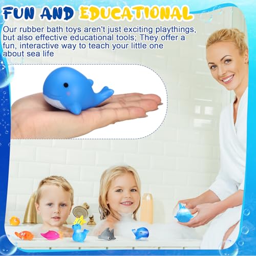 Poen 100 Pcs Rubber Bath Toys Bulk Cute Sea Animals Bathtub Toys Floating Ocean Squeaky Animals for Birthday Party Supplies Summer Pool Favors Baby Shower Classroom Carnival Prizes, 10 Styles - style: Stylish Style