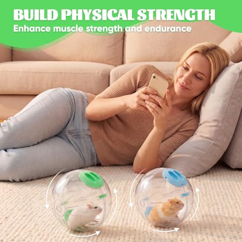 4 Pcs Hamster Exercise Ball, 5.7 Inch Guinea Pigs Running Ball Transparent Plastic Hamster Wheel for Dwarf Hamsters, Gerbils, Small Pets to Reduce Boredom and Increase Activity, Blue & Green