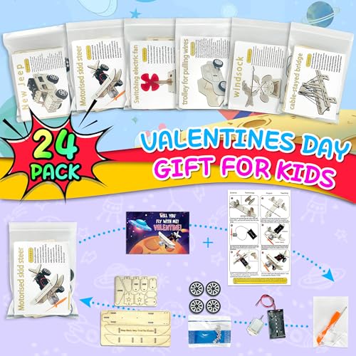kortes Valentines Day Cards for Kids Classroom, 24 Pack Valentines Gift Cards with Stem Kits, Valentine's Party Favors Toys for Boys Girls and Valentine School Exchange Gifts Greeting Cards - style: valentines