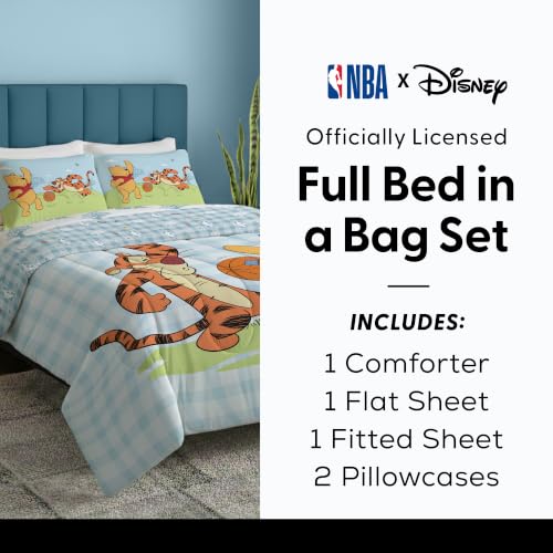 Northwest Disney Winnie The Pooh Funny Friends Full Comforter Set 5 Piece Reversible Design Ultra Soft Fade Resistant Microfiber Kids Bedding Set Officially Licensed - color: Winnie Full