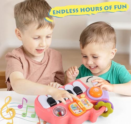 Baby Musical Piano Toys for Toddler age1-3, Busy Board with Music & Light, Birthday Toy for Infant Toddler 1-3 Years and Older Boy Girl Gifts (Pink-Hedgehog) - color: Pink-hedgehog