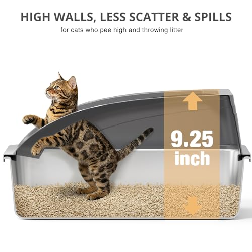 Stainless Steel Cat Litter Box with Lid, Metal Kitty Litter Box with Scoop, Non-Stick Base, Easy to Clean for Cat, Rabbit, Guinea Pigs and Hamsters - Dark Gray - color: Dark Gray