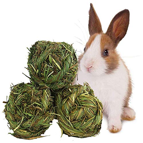 Hamiledyi Rabbit Chew Ball Timothy Grass Grinding Small Animal Activity Play Chew Toys for Bunny Rabbits Hamster Guinea Pigs Gerbils - size: 3 PCS grass ball