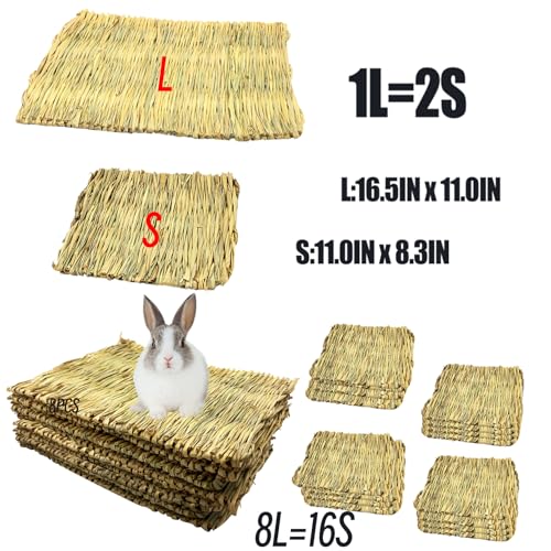 Tfwadmx Rabbit Grass Mat 8Pcs Large 16''x11'' Natural Woven Seagrass Mat Bunny Sleeping Bed Mat Cage Chew Toy for Chinchilla Guinea Pig Ferret Guinea Pig and Small Animals - size: 16.0''x11''(8pcs)