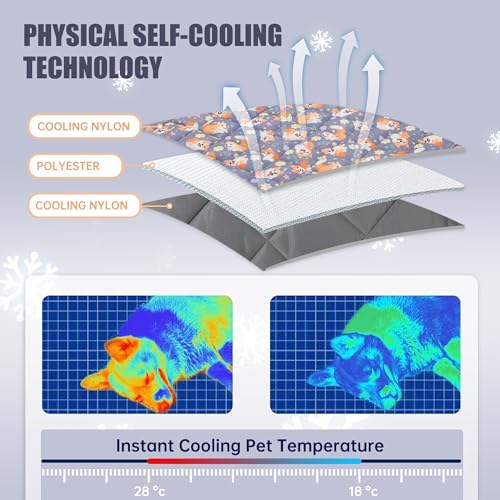 Leekalos Dog Cooling Mat - Summer Portable Pet Cooling Cushion & Blanket for Cats & Dogs - color: Puppy Corgi, size: Medium(29"x40")