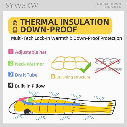 Down Sleeping Bag with Pillow for Backpacking,15℉ 5℉ 0℉ Wide Down Sleeping Bag (86.6 in x 33.5 in) for Adults,Youth Camping and Hiking Outdoor with 680FP Duck Down - color: Blue (500g filling down)
