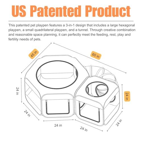 Portable Dog Playpen 2-Room with Tunnel, 3-in-1 Large Cat Crate Play Enclosure with Separate Areas, Foldable Pet Playpen for Puppy Kitten and Small Animals Indoor Outdoor - style: Large