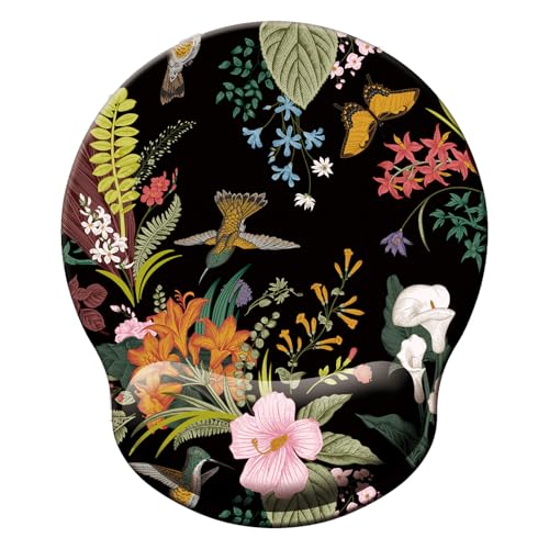 Mouse Pad with Wrist Support, Ergonomic Mouse Pad with Memory Foam Wrist Rest Cushion, Non-Slip Rubber Base Gaming Mice Pad for Home Office Computer Laptop, Flowers Birds - color: M40-Flowers birds