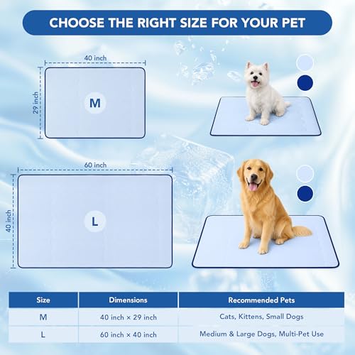 Deconovo Dog Cooling Mat, Reversible Cool-to-Touch Summer Pad with Quilted Soft Fill, Breathable Lightweight Pad for Bed/Couch/Crate, Machine Washable, Light Blue, 40x60 Inches - color: Light Blue, size: 40"W x 60"L (Pack of 1)