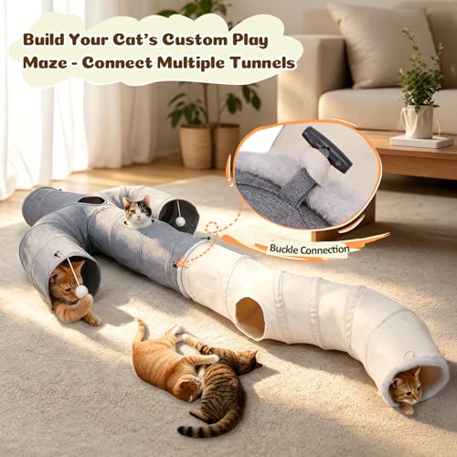 Ownpets S-Shape Cat Tunnel Toy 48"L x 10"D, for Cats, Puppies & Small Pets | Collapsible for storage, tear-resistant oxford fabric, connects to other tunnel, with peek hole, feather wand, indoor/outdoor - size: 10 Inches in Diameter