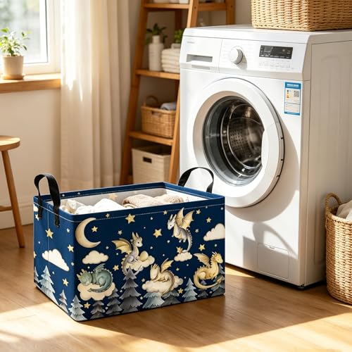 Rectangular Dragon Storage Bin, Medium Fabric Closet Organizer Basket | Moisture repellent textile, reinforced carry grips, collapsible holder tidies cabinet and teenage bedroom belongings - color: REC Cute Dragon