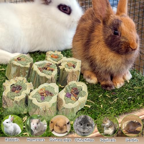 Fhiny Rabbit Chew Toys Natural Baked Papaya Wood Bunny Molar Treats Contain Alfalfa Grass Apple Carrot and Purple Sweet Potato Filling for Hamsters Guinea Pigs Chinchillas Teeth Grinding(0.22 lb)
