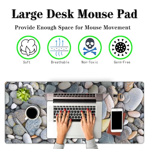 Computer Desk Pads Cobblestone Gaming Mouse Mat, Desk Mouse Pad XXL Mouse Pads, Desktop Computer Mat Non-Slip Rubber Base Waterproof with Stitched Edges, 35.4" X 15.7" Work/Game/Office/Home - color: Cobblestone