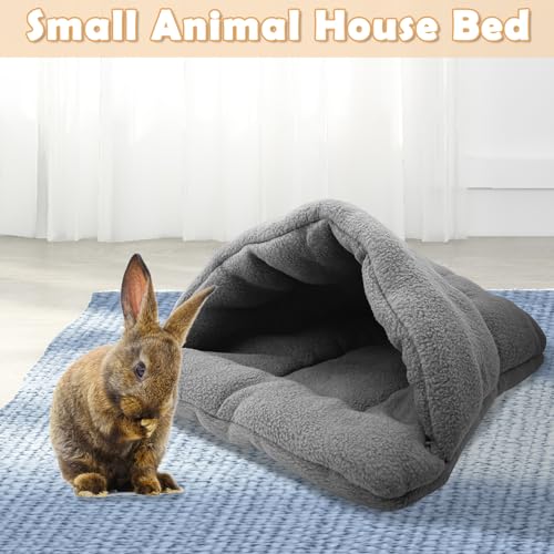 kathson Rabbit Cave Sleeping Bed Guinea Pig Hideout Cozy House Pet Soft Warm Fleece Winter Slipper Cushion Small Animal Nest Cage for Ferrets Squirrel Hamster Chinchilla Rat Hedgehog Bunny - color: Dark Gray
