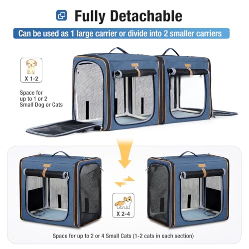 Lekereise Large Cat Carrier for 2 Cats, 2-in-1 Cat Travel Carrier with Litter Box, (17.7" x2) x16.5"x13" Pet Carrier with Zipper Locks for Moving Across The Country (No Hammock) - Blue - color: Blue