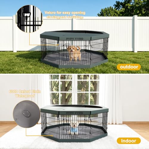 Dog Playpen with Top Cover and Bottom Pad,Foldable Playpen,8 Panels 24" H | Metal Puppy Play Pen,with Door for Indoor Outdoor,Pet Exercise Fence for Small Medium Animals - size: 24''H