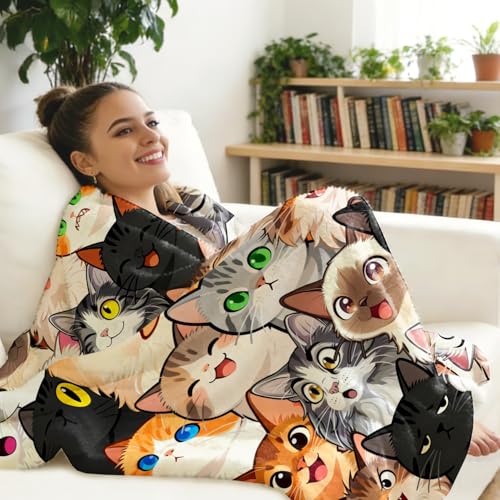 Cat Blanket Gifts for Girls Women Cat Lovers Soft Warm Flannel Cats Throw Blanket Cute Birthday Decorations 50"x40" - color: Black Cat